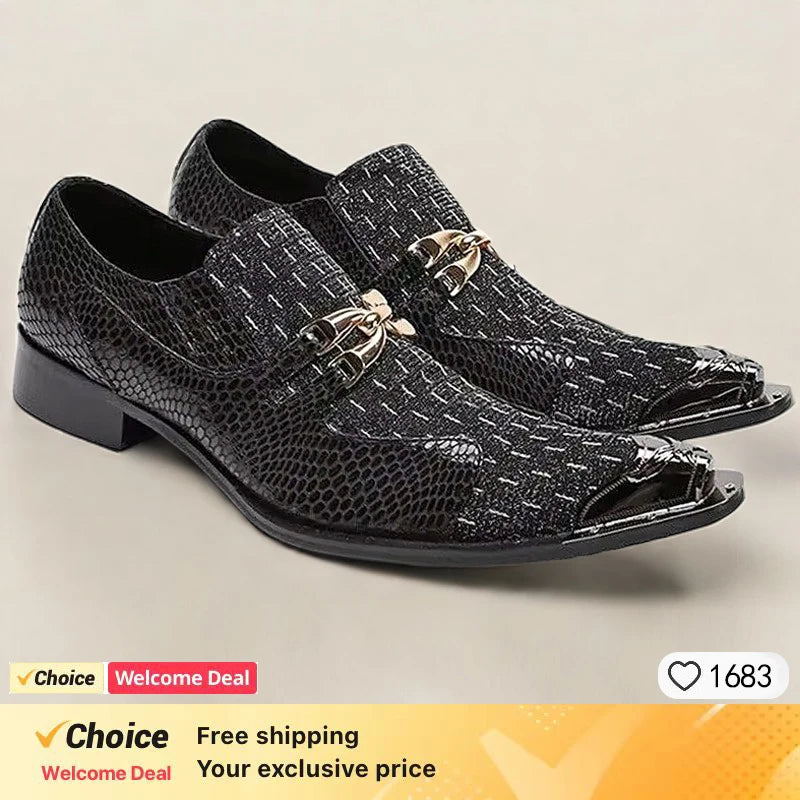 Fashion Gentleman Dressing Shoes Metal Pointed Toe Patchwork Crystal Designer Wedding Party Brand Customized Shoes Men Plus Size