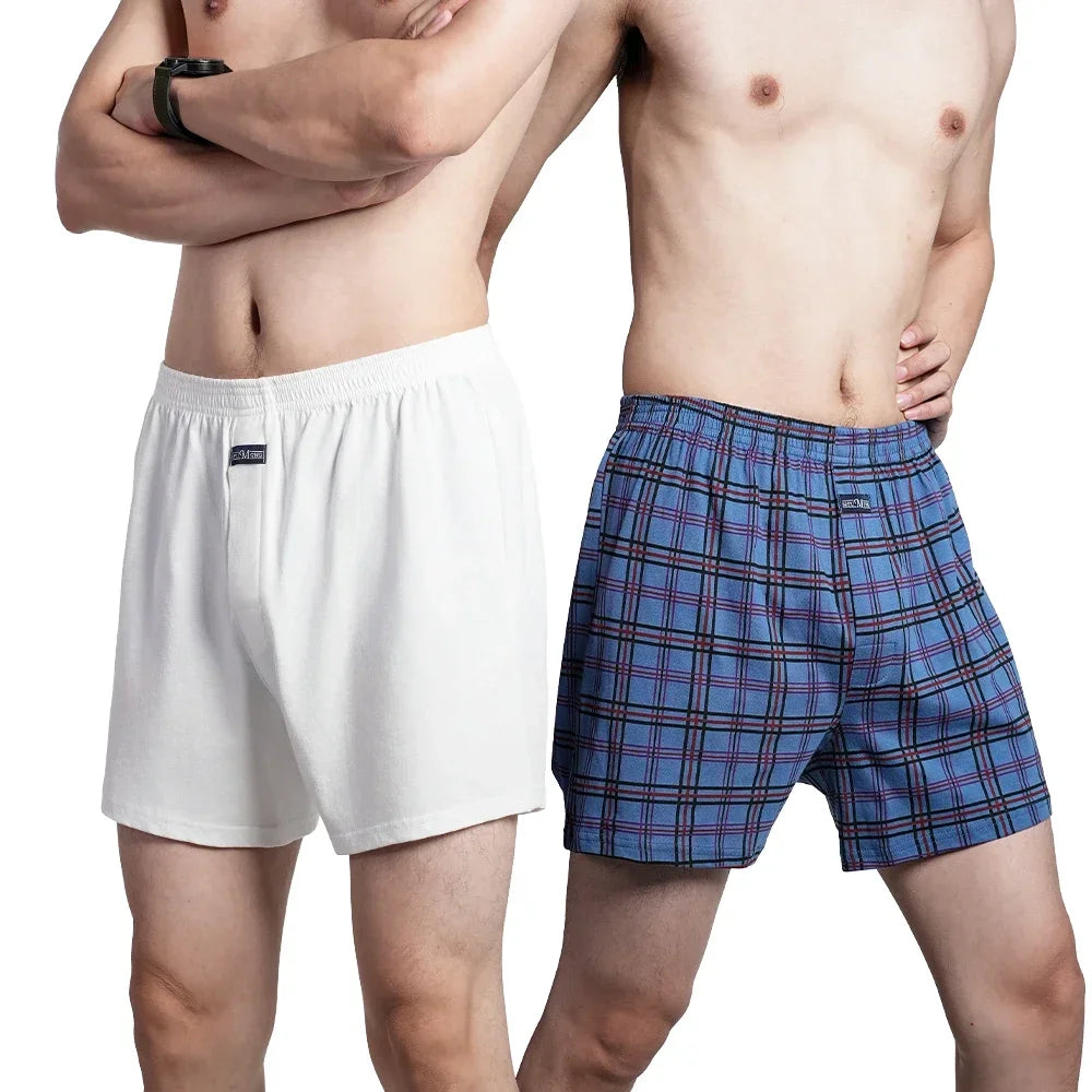 Men's Pure Cotton Boxer Shorts Underwear High Waist Big Underpants Casual Plaid Plus Size Aro Pants Pajama Bottoms at Home M-3XL