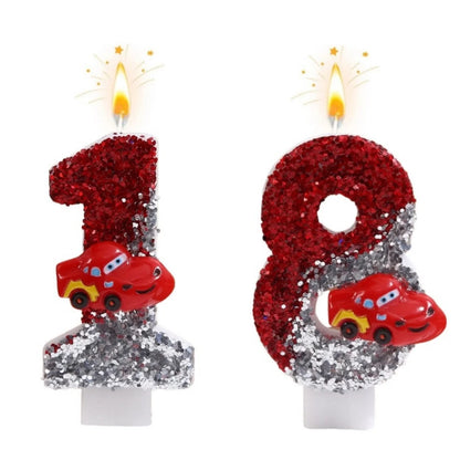 New 0-9 Number Birthday Candles Original Two-tone Sports Car Birthday Cake Digital Party Anniversary Candle Decoration