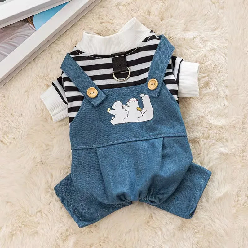 Striped Dog Romper Jumpsuit | Luxury Puppy Costume Sweatshirt | Chihuahua & French Bulldog Outfit