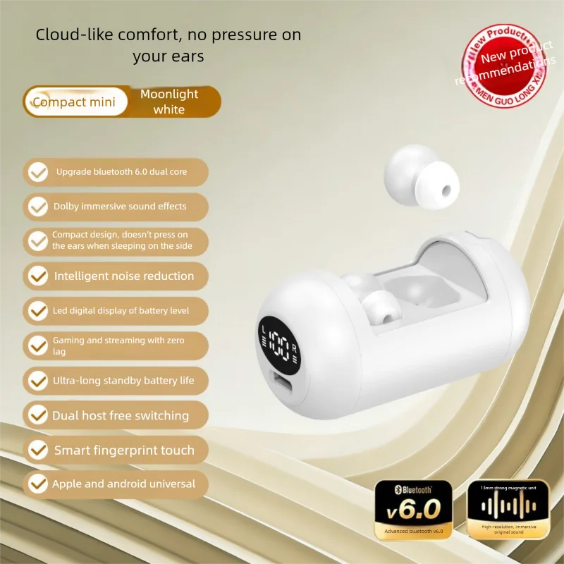 Mini Bean Sleep In-ear Wireless Bluetooth Headphone Ultralight Weight Power Display Earphone Comfortable Wear Sport Game Earbud