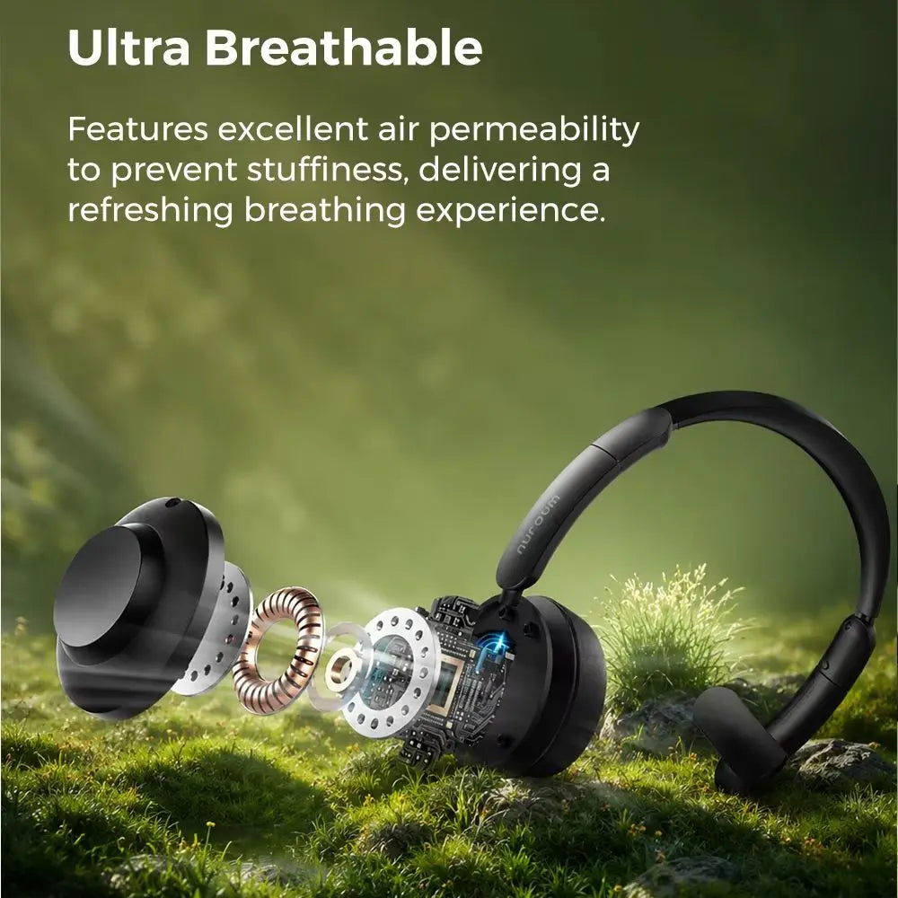 Nuroum Dark Grey Bluetooth 5.3 Over‑Ear Wireless Headset ENC Noise Cancelling Microphone Independent Mute Button Multi‑Point Connection Business Headphones for Work From Home Office PC Laptop Zoom Microsoft Teams Conferen