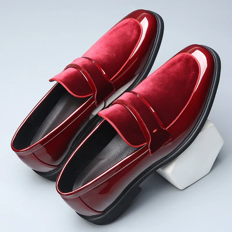 Men's Dress Shoes Luxury Patent Leather Red Wedding Shoes Men Formal Shoes Classic Slip on Loafers Red Business Leather Footwear