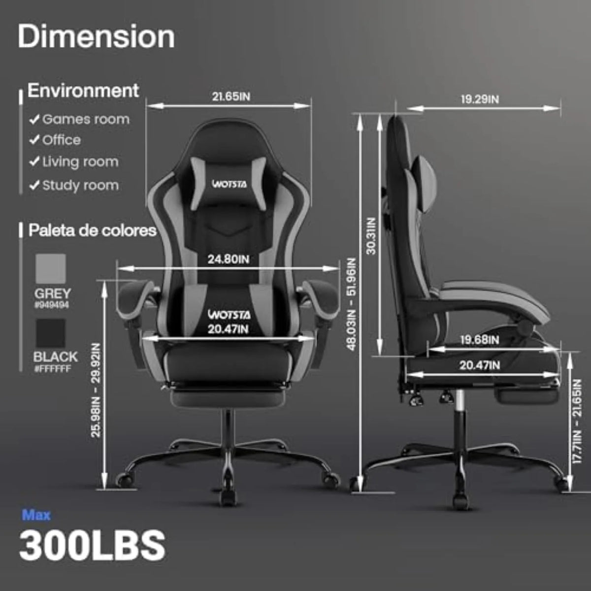 Ergonomic Gaming & Office Chair, Footrest, Racing Design Black/Grey | PVC with headrest,lumbar, Adjustable Height