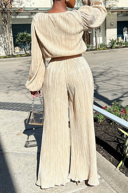 High Elasticity Two Piece Set for Women Long Sleeve O neck Tops Women's Tracksuit Female Casuals Home Loose Wide Leg Pant Sets
