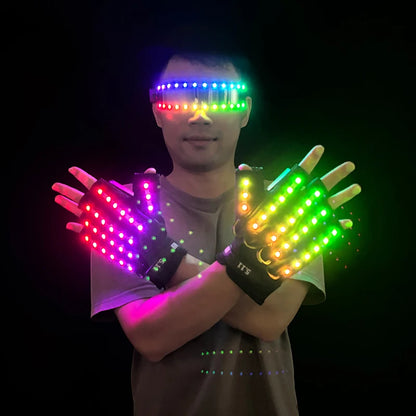 1set Luminous Glowing Glasses and Gloves Remote Control LED Glasses&Gloves Carnival Party Performance Props Festival Supplies