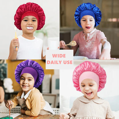 Kids Sleep Cap Satin Bonnet for Child Girls Boys Toddler Night Sleeping Hat Elastic Solid Blank Cook Beanie Soft Turban Headwear