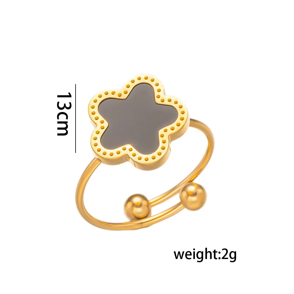 14K Gold Plated Stainless Steel Necklace Woman Five Leaf Petals Double
