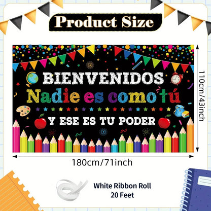 Welcome sign school black decorative banner Spanish motivational poster inspiration background banner