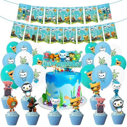 The Octonautsed Party Decoration Bear Cat Penguin Latex Ballons Captain Sea Animal Foil Balloons Happy Birthday Banner Kids Toy