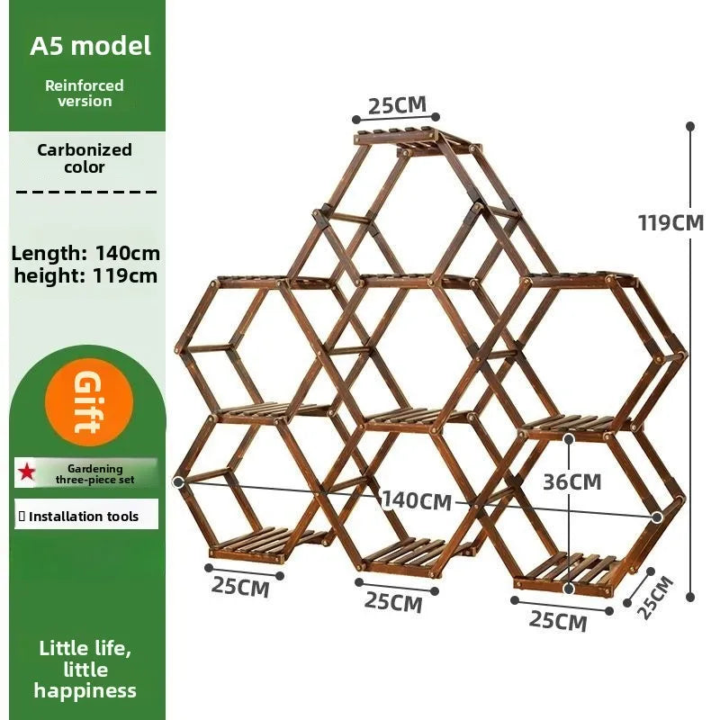 Solid Wood Plant Stand Outdoor for Multiple Plants Carbonized Wood Flower Pot Holder Heavy Duty Load Balcony Garden Home Decor