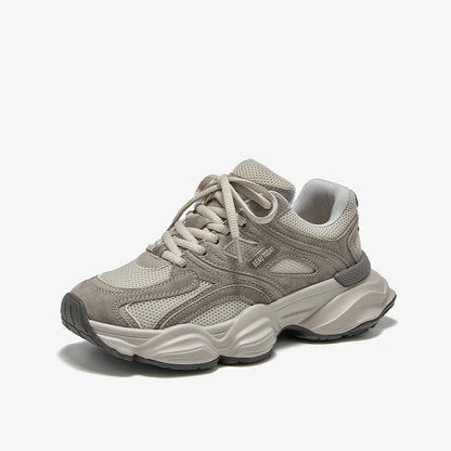 BEAUTODAY Chunky Sneakers Women Mesh Mixed Round Toe Lace-up Thick Sole New Breathable Ladies Sports Shoes Handmade HW29A14
