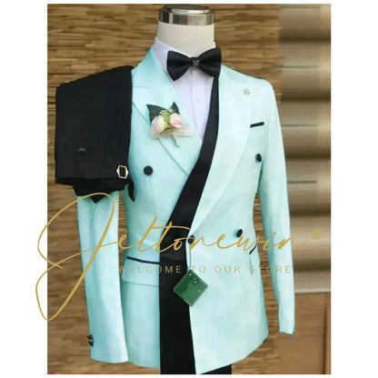 Double Breasted White Black Wedding Suits for Men Fashion Slim Fit Groom Best Man Wedding Tuxedo Formal Prom Wear 2 Pieces Set