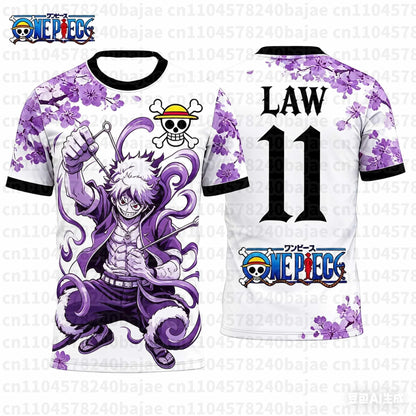 Summer One Piece Luffy Pattern T-shirt Japanese Anime Style Football Jersey Quick-drying Sports T-shirt for Men Family Matching
