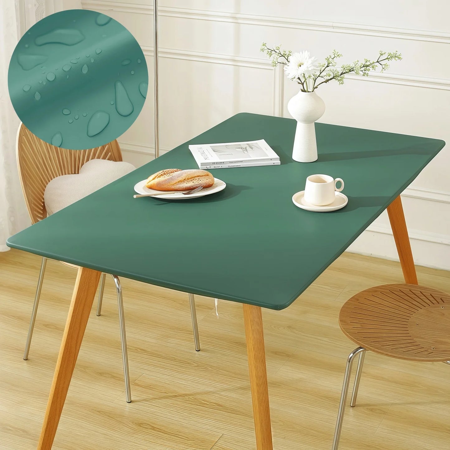 Waterproof Table Cloth Picnic Elastic PU Leather Fitted Edged Table Cloth Stretch Square/Rectangle Table Cover Wipe-Clean