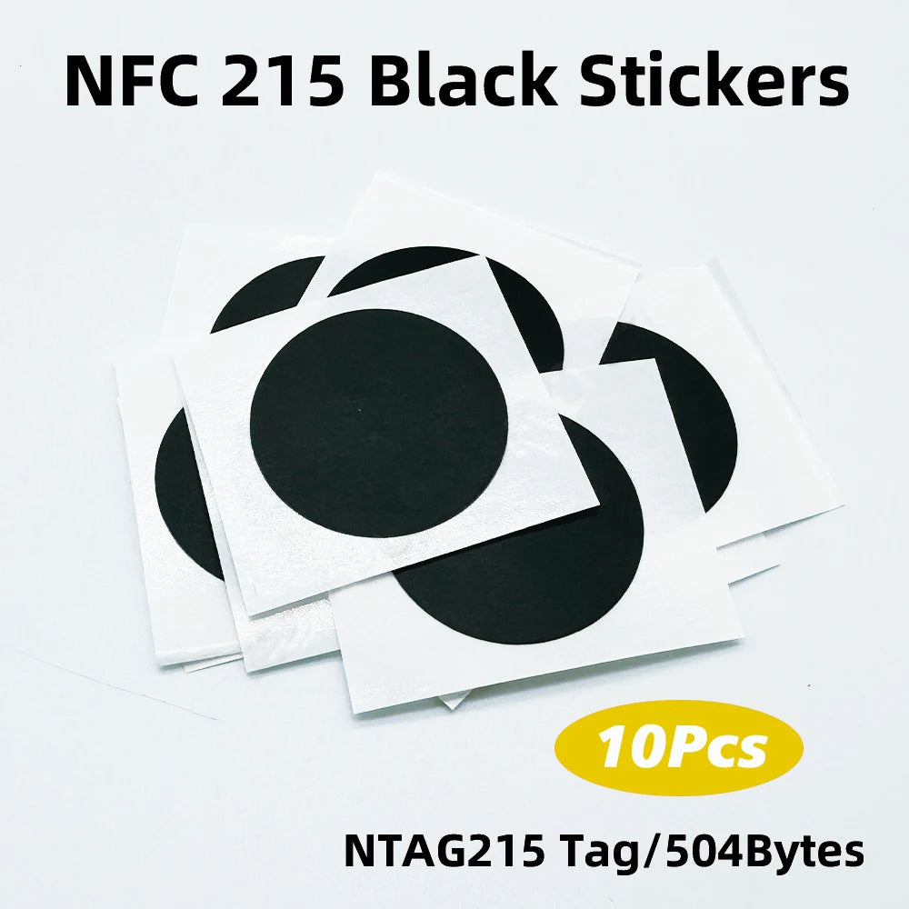 10/50/100pcs RFID NFC Ntg215 Tags Black Sticker 13.56MHz NFC 215 Adhesive Labels 25MM 504 Bytes NFC Personal Automation NFC215