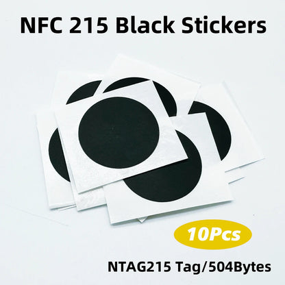 10/50/100pcs RFID NFC Ntg215 Tags Black Sticker 13.56MHz NFC 215 Adhesive Labels 25MM 504 Bytes NFC Personal Automation NFC215