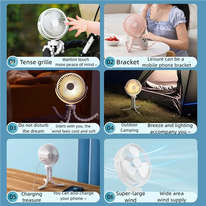 Baby 3 Speeds Stroller Mini Fan with Light Portable USB Charging Fan