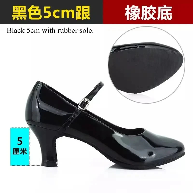 Women Patent Leather Shiny Closed Toe Salsa Shoes Black Gold Silver Red Ballroom Tango Latin Dance Shoes for Woman 5cm/7cm Heels