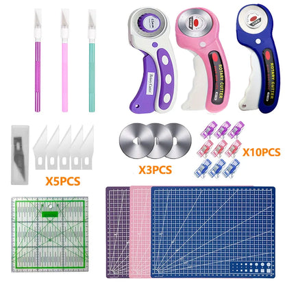 45mm Precision Rotating Cutter Set, Carving Knife, A4 Cutting Pad, Patch Measuring Tape, Sewing, Embroidery Craft Production.