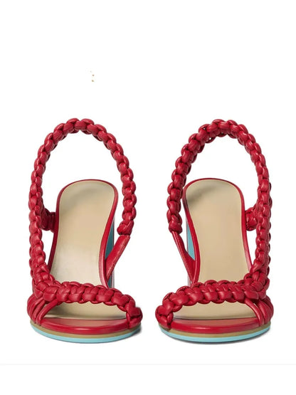 2026European and American Summer Women's Coarse High-heeled Woven Sandals Fashion Runway Plus Women's Sandals