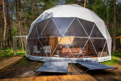 Luxury Geodesic Dome Glamping Tent, Waterproof Outdoor Round Shelter with Private Bathroom for Resort Holiday Accommodation