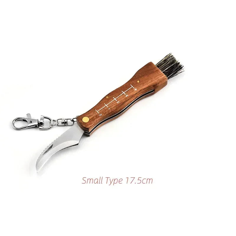 Multifunctional stainless steel folding  brush outdoor mini mushroom knife EDC wooden handle sharp camping hunting survival