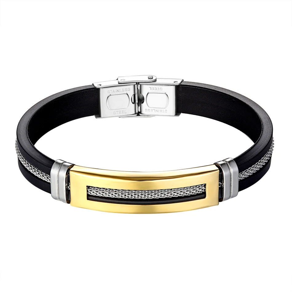 Stainless Steel Bracelet Men Women Wristband Black Grooved Rudder Mesh Chain Insert Gothic Wristband Stylish Bangle Accessories