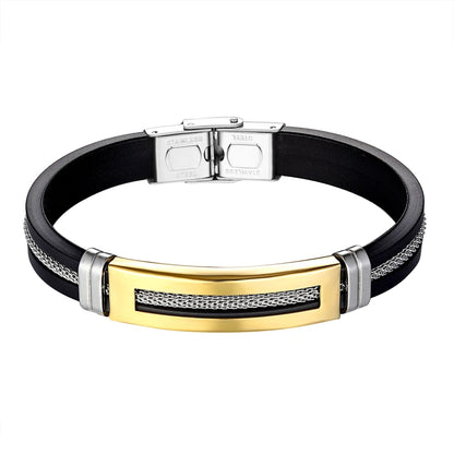 Stainless Steel Bracelet Men Women Wristband Black Grooved Rudder Mesh Chain Insert Gothic Wristband Stylish Bangle Accessories