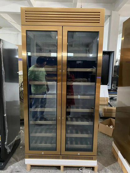 Two Door Compressor Wine Cooler Stainless Steel Beverage Fridge for Wine Champagne Bar Club Home Kitchen Party Storage Pro