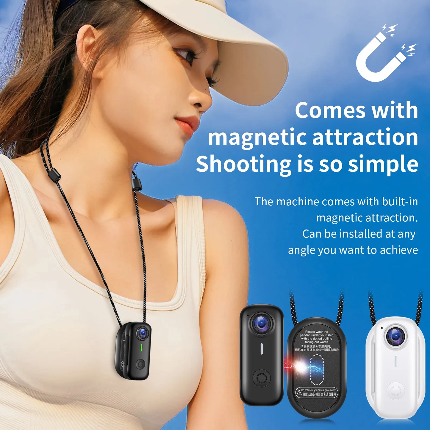 Mini Magnetic Thumb Action Cam 120° Wide Angle Smart Anti Shake For Bike Vlog Motorcycle Daily School Recording And Cycling