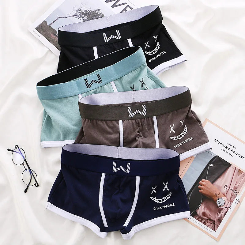 1/3/4 Pcs Mens Underwear Cotton Men Boxer Panties U-convex Man Breathable Underpants Sexy Comfort Male Boy Smiling Face Boxers