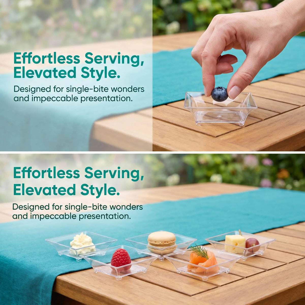50pcs Clear Plastic Mini Dessert Plates Small Appetizer Dishes Salad Snack Trays Sauces Tastings Wedding Party Supplies
