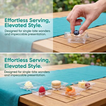 50pcs Clear Plastic Mini Dessert Plates Small Appetizer Dishes Salad Snack Trays Sauces Tastings Wedding Party Supplies