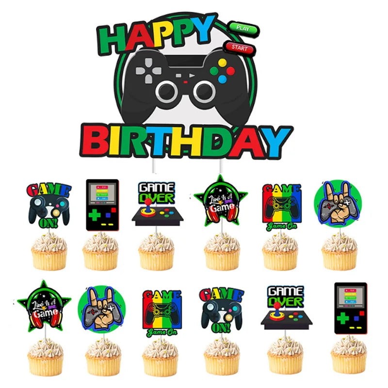 GamePad Cake Topper Happy Birthday Wedding Game on Kids Boys Party Baby Shower Cupcake Toppers Decoration Baking Supplies DIY