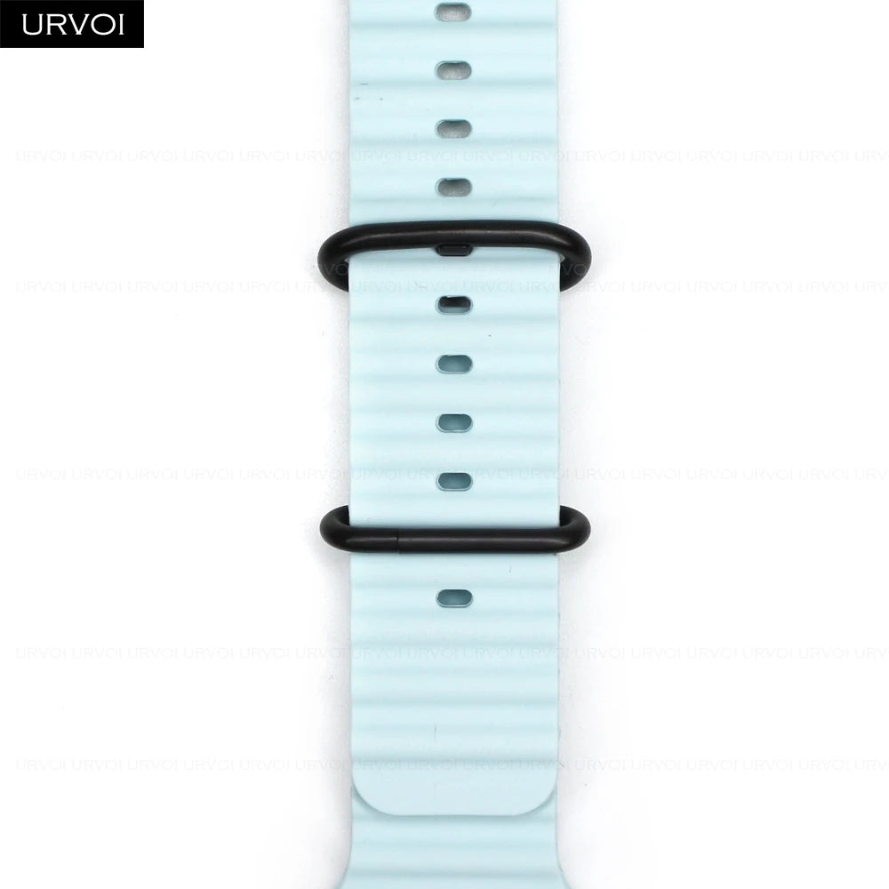 URVOI Ocean Band for Apple Watch Ultra 4 3 2 Strap Series 12 11 10 SE Sport Band for iWatch Silicone Wristband Black Buckle 49mm