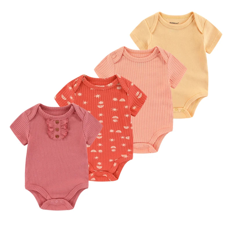 4pieces Newborn Baby Boy Clothes Cartoon Cotton Romper Summer Short