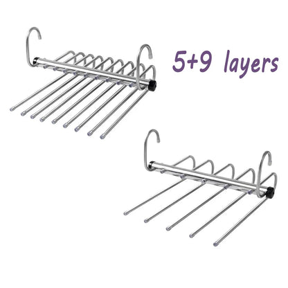 5/9 Layers Pants Hanger Stainless Steel Clothes Storage Hanger Space Saving Multi Trouser Rack Closet Organizer for Slacks