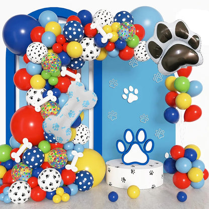 Paw Balloons Garland Arch Kit with Dog Bone Blue Yellow Red Green Balloons for Patrol Themed Animal Birthday Party Decorations