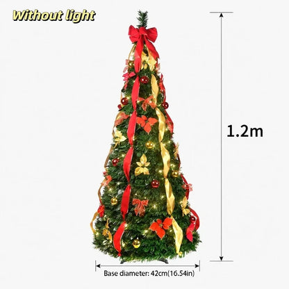 Pre-Decorated Pop-Up Christmas Tree Warm White Lights Gold Ornaments Folding Christmas Tree Easy Assembly Space-Saving