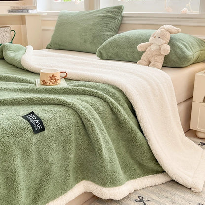 Thickened Double-layer Lamb Fleece Flannel Blanket for Bed Office Air Conditioning and Nap Throw Soft Blanket for Bedding Sofa