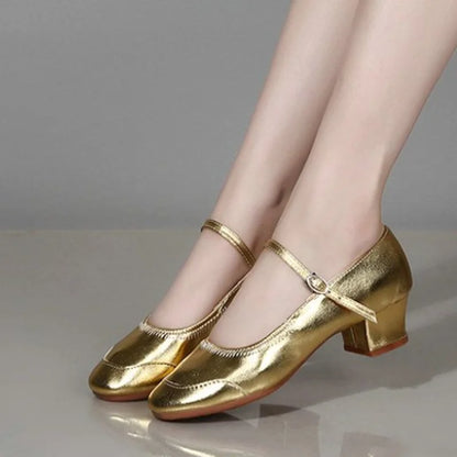 women fashion sweet plus size silver buckle strap ballet dance high heel shoes lady sexy party night club golden heel shoes a314