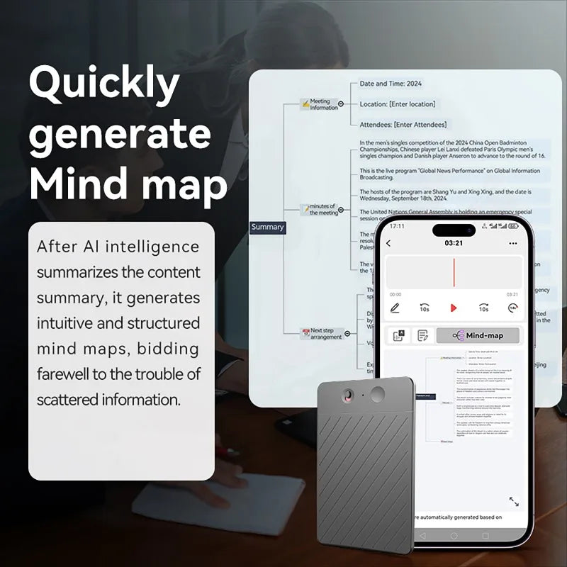 AI Voice Recorder Transcribe & Summarization with ChatGPT Audio Recorder AI Notetaking Device for Lecture Meeting Call Interview