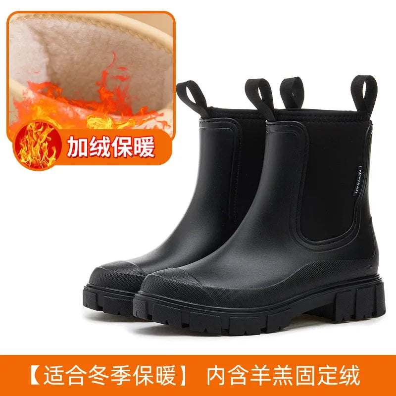 Winter Women's Boots Cotton Padded Women's Rain Shoes Midsole Rain Boots Women Wear-resistant Waterproof Anti Slip Rubber Shoes