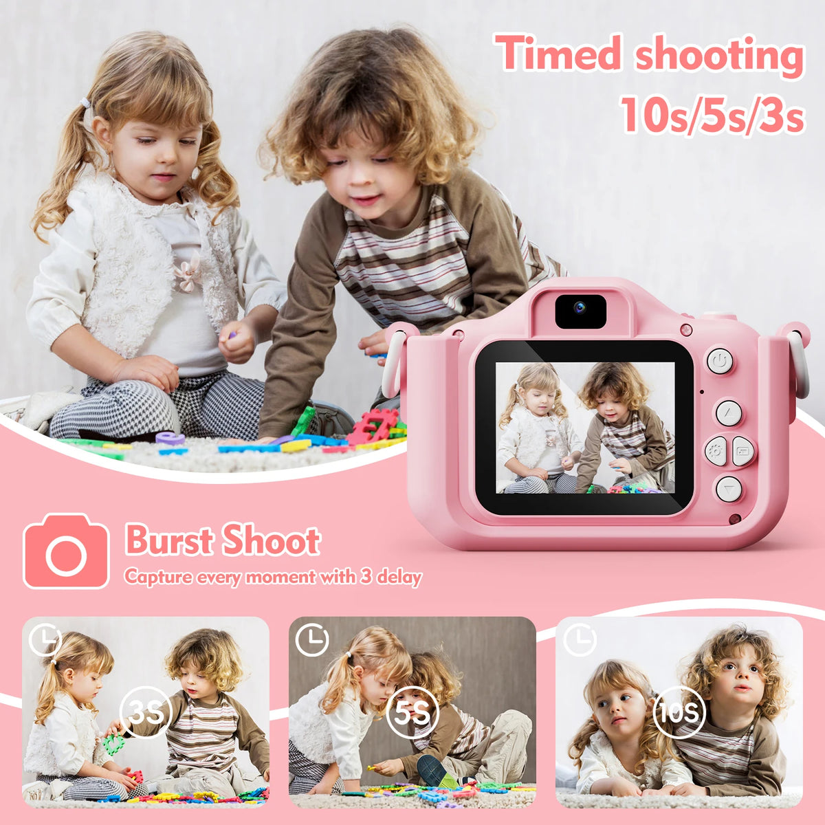 Kids Camera Girls Selfie Camera 1080HD Video Photography Digital Camera for Kids with Silicone Case Toy Camera Birthday Gifts