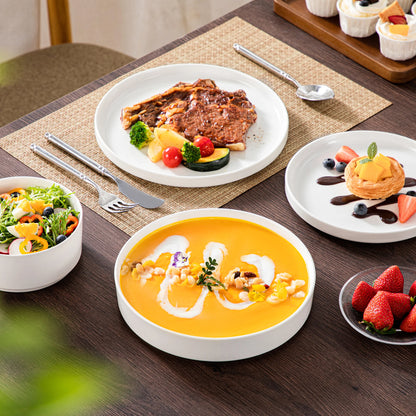 MALACASA 12/16/18/24 Piece Dinner Plates Sets Black Rim Half Standing Edge Dinnerware with 4/6PCS Dinner Plate/Dessert/Soup/Bowl