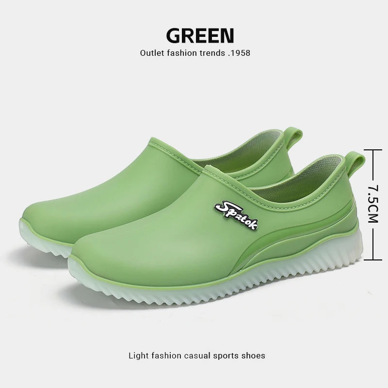 Ladies' fashionable new style waterproof shallow-toe anti-slip rain shoes, wear-resistant kitchen thick-soled short-tube work ru