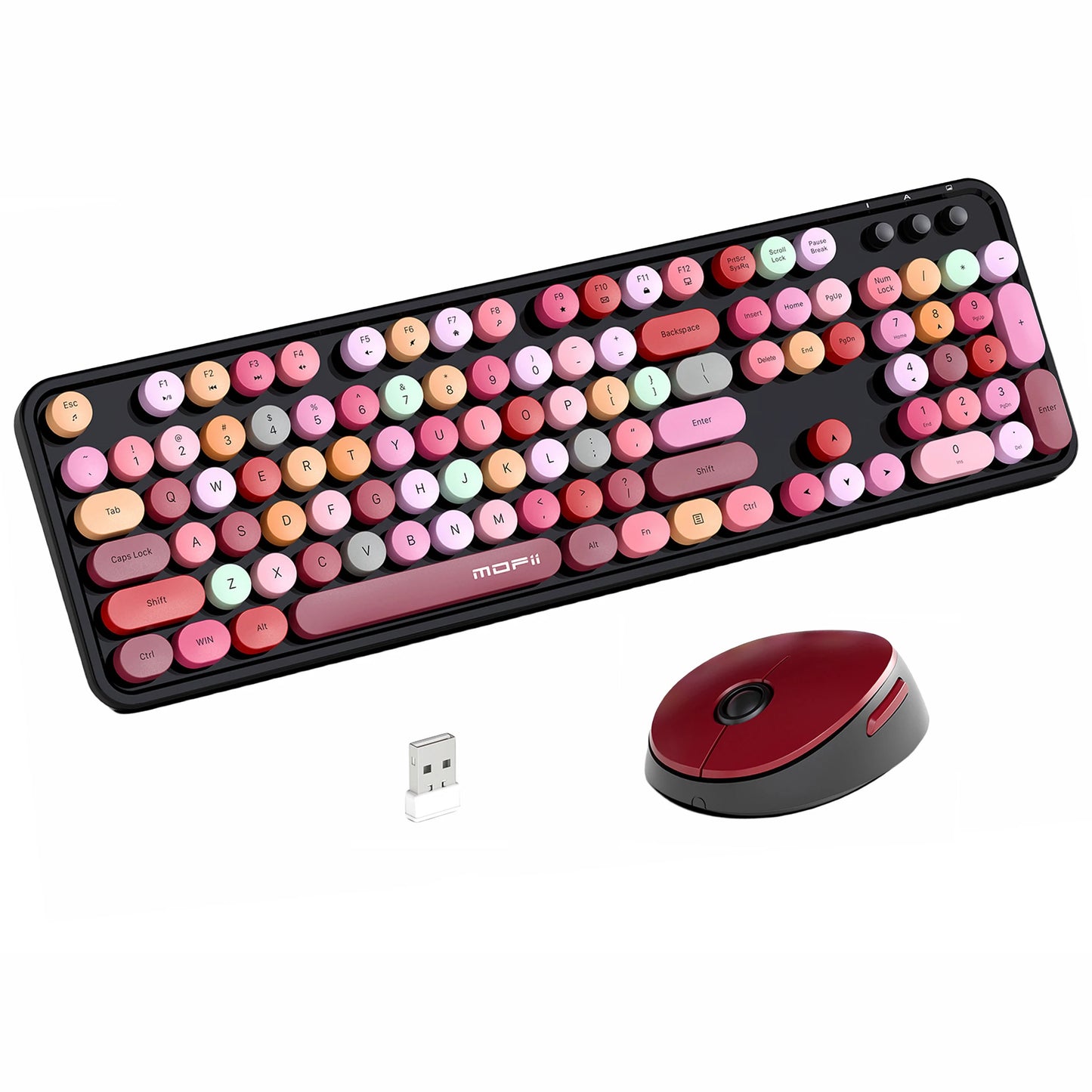 MOFii Sweet Wireless Keyboard Mouse Combo, Milk Tea Gradient Retro Round Keyboard, Silent for Women, US QWERTY