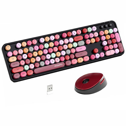 MOFii Sweet Wireless Keyboard Mouse Combo, Milk Tea Gradient Retro Round Keyboard, Silent for Women, US QWERTY