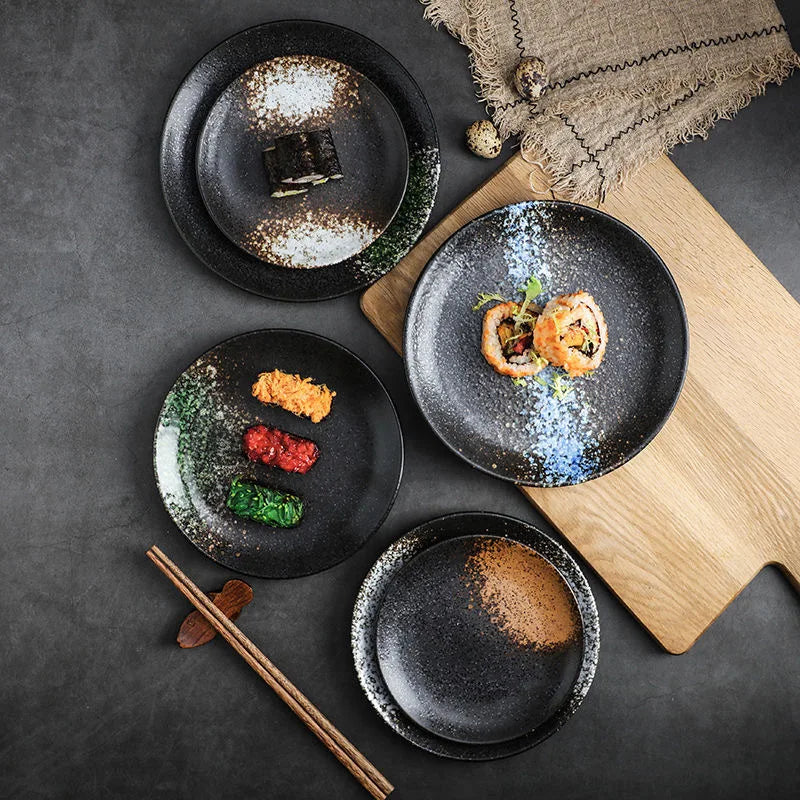 Japanese Style Porcelain Dinner Plate Set for Steak Fruit Salad - Premium Ceramic Dish Microwave Safe Non-Slip Kitchen Gift